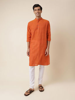 Fabindia - Orange Cotton Dobby Long Kurta