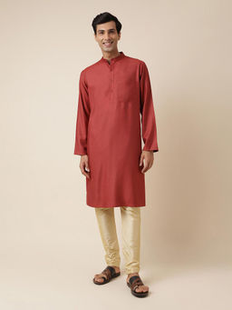 Fabindia - Maroon Viscose Silk Comfort Fit Long Kurta
