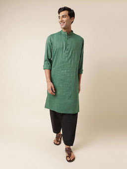 Fabindia - Green Viscose Blend Dobby Long Kurta