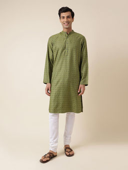 Fabindia - Green Viscose Silk Printed Long Kurta