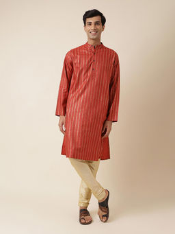 Fabindia - Rust Viscose Silk Printed Long Kurta