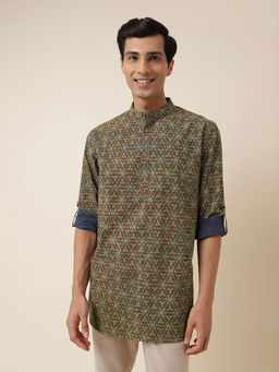 Fabindia - Olive Cotton Printed Short Kurta