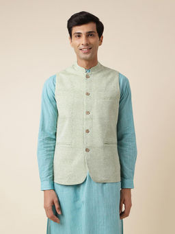 Fabindia - Green Cotton Printed Nehru Jacket