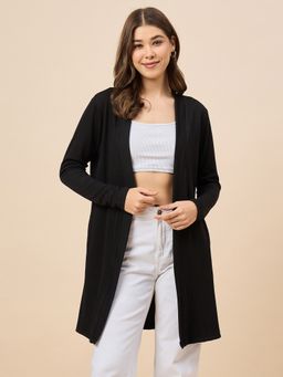 Style Quotient - Solid Texture Beige Regular Fit Open Front Longline Shrug