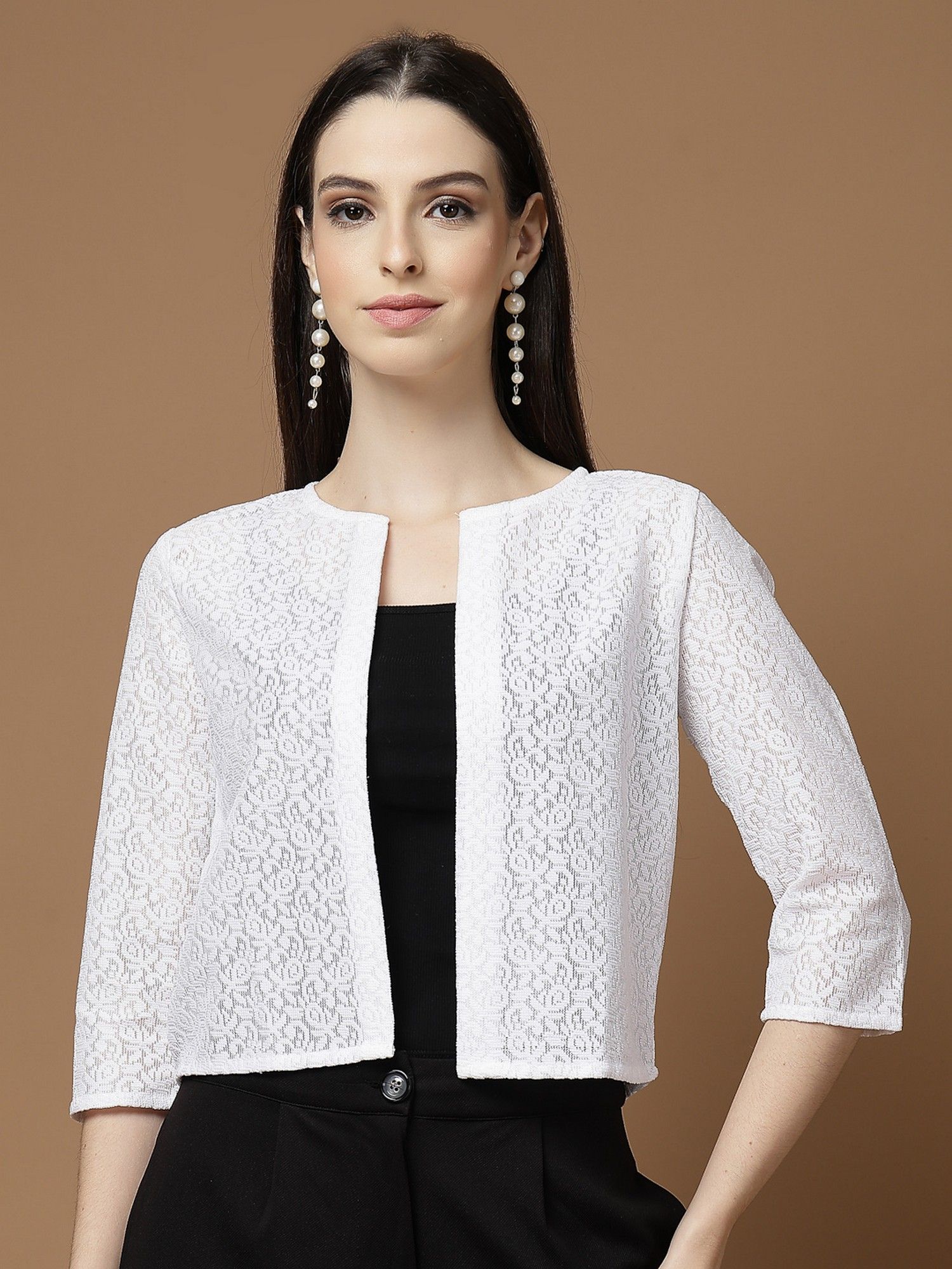style quotient Self Design Polyester Off White Shrug-picture-31