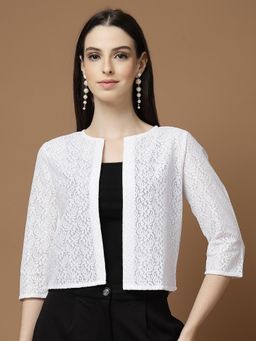 Style Quotient - Self Design Polyester Off White Shrug