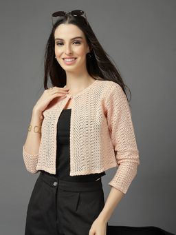 Style Quotient - Cotton Nude Lace Self Design Shrug