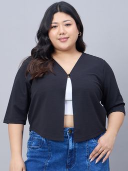 Style Quotient - Plus Black Poly Knit Smart Casual Shrug