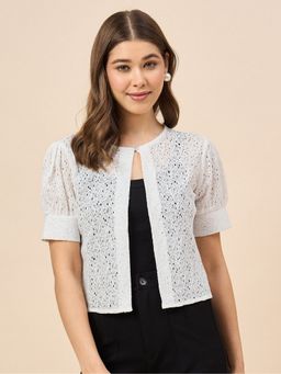 Style Quotient - Solid Cotton White Lace Shrug