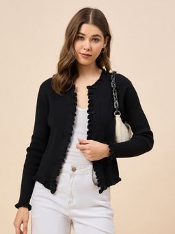 Style Quotient - Self Design Black Flat Knit Smart Casual Shrug