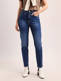 PURVAJA - Blue Slim Fit High Rise Flat Front Jeans