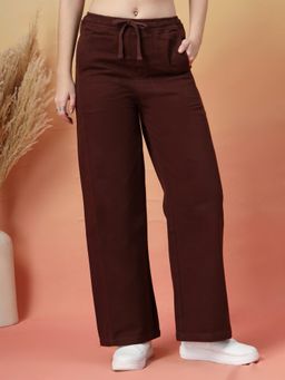 COSMIC TRIO - Wide Leg Mid Rise Brown Jeans