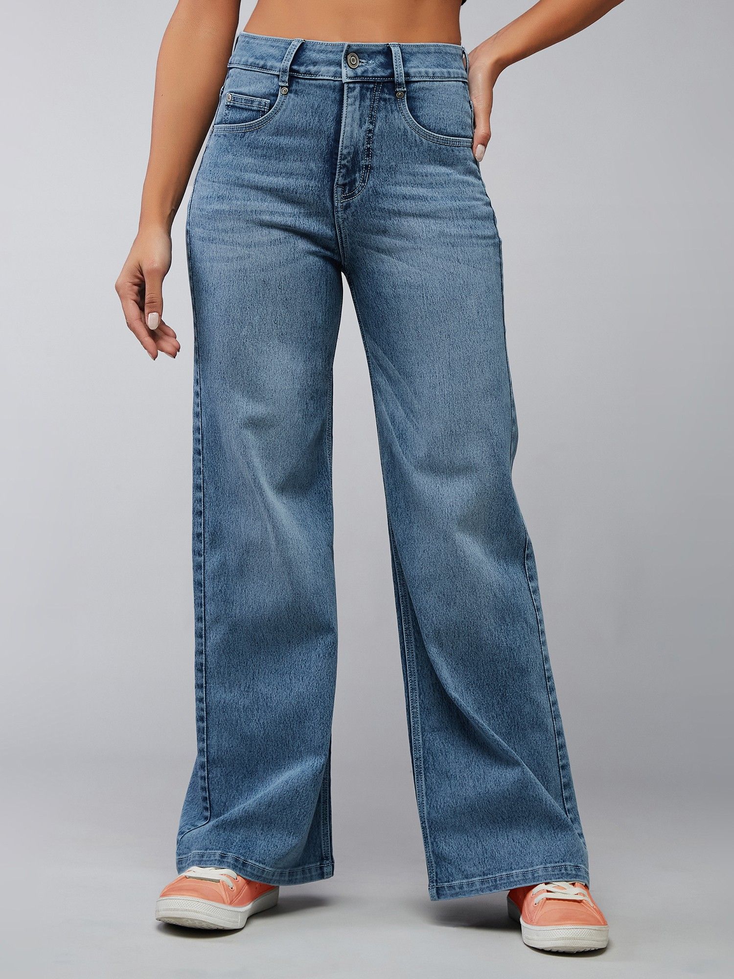 dolce crudo Light Blue Wide-Leg High Rise Clean Look Denim Jeans-picture-30