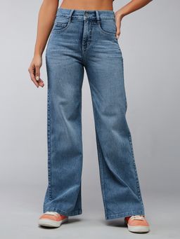 DOLCE CRUDO - Light Blue Wide-Leg High Rise Clean Look Denim Jeans