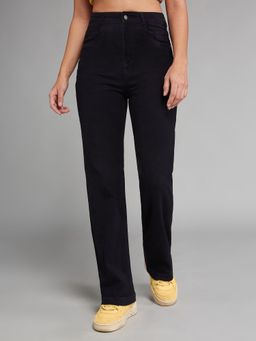 DOLCE CRUDO - Black Straight High Rise Clean Look Denim Jeans