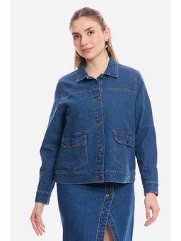 Virgio - Blue Solid Cotton Denim Trucker Jacket