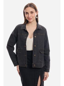 Virgio - Black Solid Cotton Denim Trucker Jacket