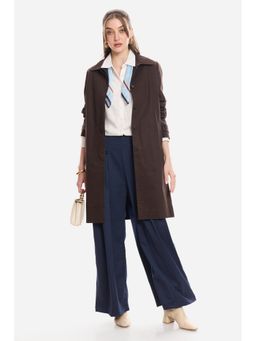 Virgio - Brown Solid Cotton Shirt Collared Trench Coat