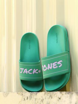 Jack & Jones - Green Shiny Logo Pool Sliders