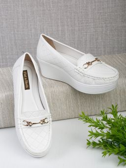 Flat n Heels - Women White Wedge Loafers