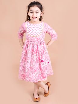 PSPeaches - Pink Floral Printed Pure Cotton Dress