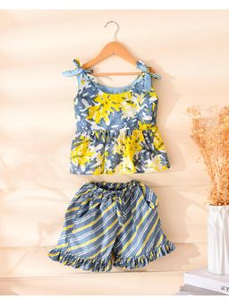 Little Panda - Girl's Blue Printed Top and Shorts (Set of 2)