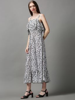 SHOWOFF - Womens Shoulder Straps Abstract Off White Maxi Dress