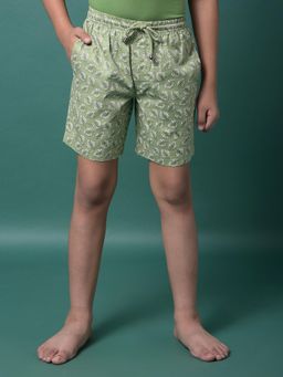 CRIMSOUNE CLUB - Boy's Green Printed 100% Cotton Lounge Shorts