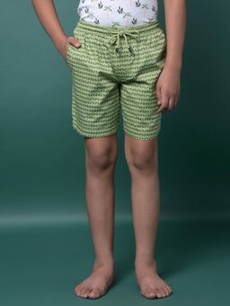 CRIMSOUNE CLUB - Boy's Green Printed 100% Cotton Lounge Shorts