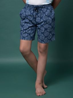CRIMSOUNE CLUB - Boy's Navy Blue Printed 100% Cotton Lounge Shorts