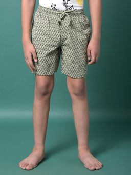 CRIMSOUNE CLUB - Boy's Olive Printed 100% Cotton Lounge Shorts