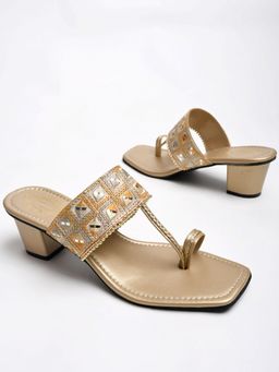 Shoetopia - Classic Golden Kolhapuris Heels
