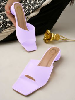 Shoetopia - Clear Strap Solid Purple Block Heels