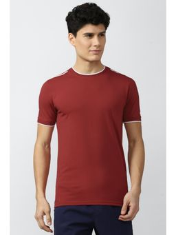 Peter England - Men Maroon Solid Round Neck T-Shirt