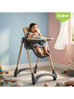BAYBEE - Beige High Chair For Baby 6-Level Height Adjustable Feeding Chair (6-18 Months)