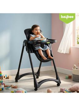 BAYBEE - Black High Chair For Baby 6-Level Height Adjustable Feeding Chair (6-18 Months)