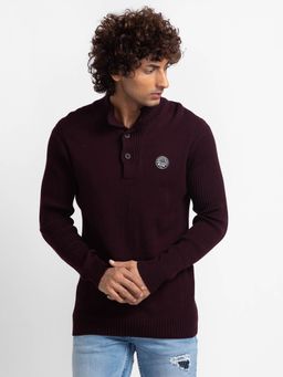 Spykar - Wine Cotton Full Sleeve Casual Sweater for Men
