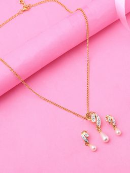 Estele - Gold Plated Gleam Designer Pendant Necklace with Crystals and Pearls for Women (Set of 2)