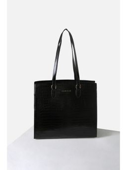 Van Heusen - Women Black Textured Formal Tote Bag