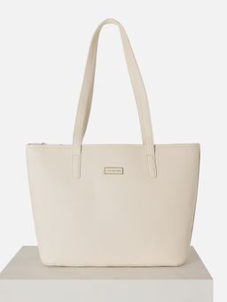Van Heusen - Women Cream Solid Casual Tote Bag