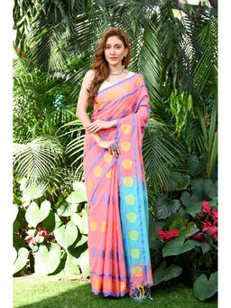 Beatitude - Pink Handloom Cotton Silk Saree with Unstitched Blouse
