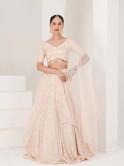 Maive - Peach Chikankari Work Lehenga with Blouse and Dupatta (Set of 3)