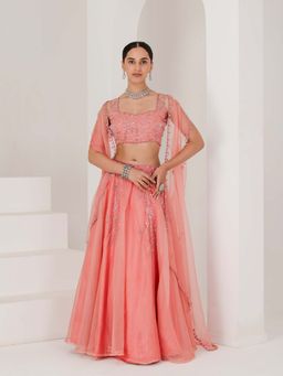 Maive - Dusty Peach Hand Embroidered Lehenga with Blouse and Dupatta (Set of 3)