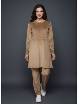 WINEBERRY - Women Brown Velour Pleat Co-Ord Set