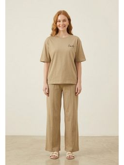 WINEBERRY - Women Khaki Printed T-Co-Ord Set