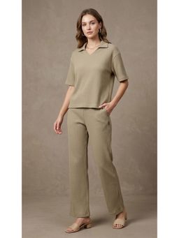 WINEBERRY - Women Khaki Printed T-Co-Ord Set