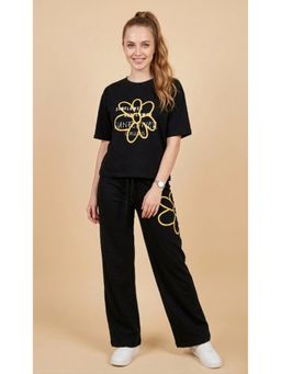 WINEBERRY - Women Black Printed T-Co-Ord Set