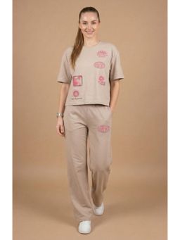 WINEBERRY - Women Cream Printed T-Co-Ord Set