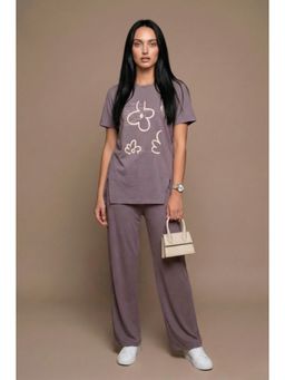 WINEBERRY - Women Mauve Printed T-Co-Ord Set