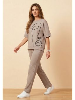 WINEBERRY - Women Grey Printed T-Co-Ord Set